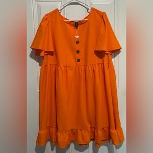 SHEIN Vibrant Orange Kids Dress with Ruffle Hem